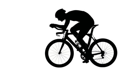 Silhouette of cyclist on a racing bicycle against a bright white background showcasing speed and
