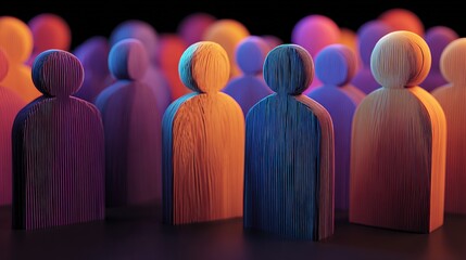 Diverse Wooden Figures Representing Community, Inclusion, and Individuality, Ideal for Business Concepts and Social Themes