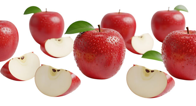 Repeating Pattern of Red Apples and Slices on Black