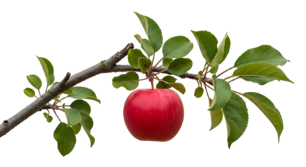 Single red apple on a branch with leaves fruit