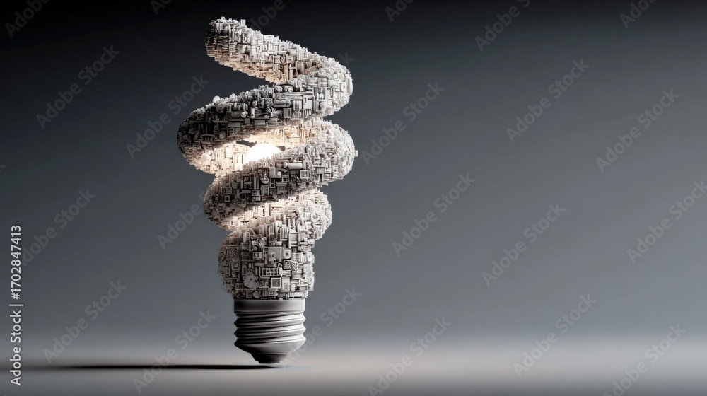 Poster abstract digital lightbulb concept: innovative energy solution and technology representation on clea