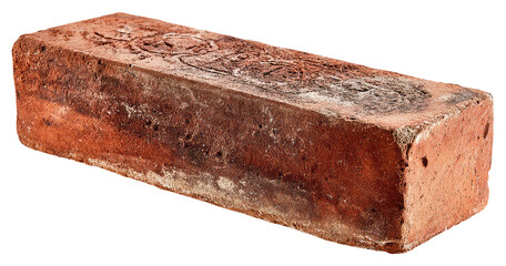 Rectangular, reddish-brown brick, slightly irregular texture, with  darker markings