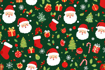 Seamless Christmas Pattern with Festive Icons