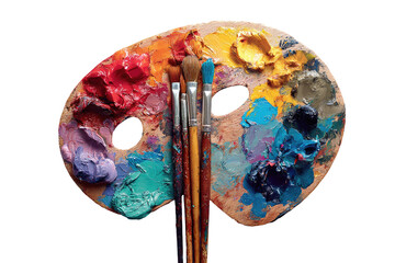 Colorful artist palette with paint and brushes