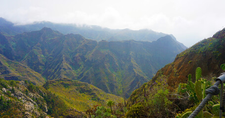Fototapeta premium Beautiful view on mountain landscape of Anaga Rural Park from viewpoint Chinamada, Tenerife,Canary Islands,Spain.Travel concept.