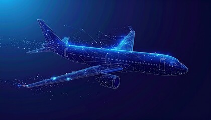 Advanced flight technology: digital airplane representation with blue network