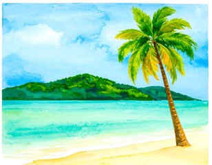 Obraz premium Watercolor tropical beach scene