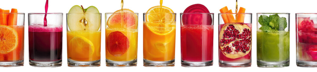 Colorful fruit and vegetable juices in glasses