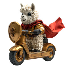 Llama superhero rides scooter