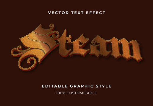 Bronze Victorian Steampunk Brass & Copper Text Effect Gothic Vintage Metal Font