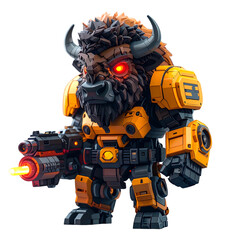 Mechanical bison figure with weapon
