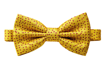 Yellow bow tie with small red polka dots