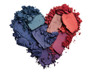 Crushed eyeshadows forming a heart shape.  A vibrant heart composed of various shades of crushed eyeshadow, including blues, purples, reds, and pinks.  