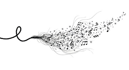 Musical symphony illustration featuring swirling notes and a dynamic design with a touch of