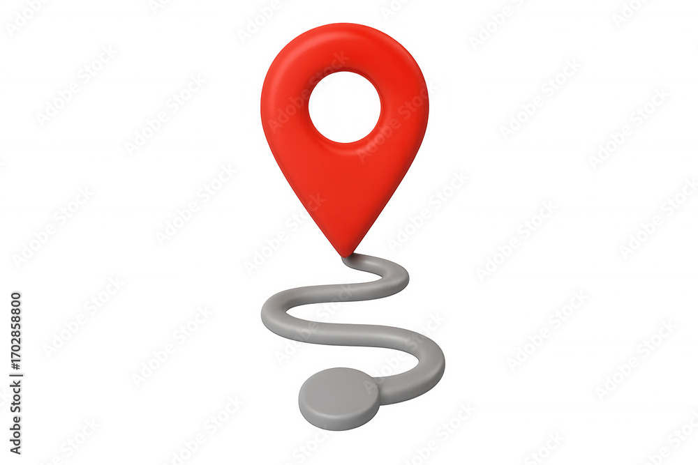 Aufkleber location pin marking endpoint of winding path, 3d rendering against transparent backdrop, highlighti