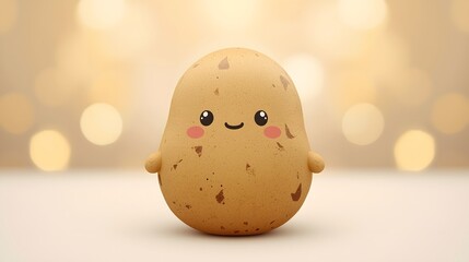 Cute cartoon potato character illustration with kawaii style face and blushing cheeks, symbolizing adorable food art, playful vegetable mascot, and creative background concept