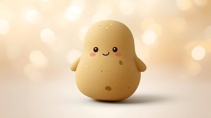 Cute cartoon potato character illustration with kawaii style face and blushing cheeks, symbolizing adorable food art, playful vegetable mascot, and creative background concept