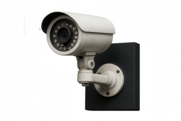 Modern security camera capturing footage, ensuring safety and surveillance with transparent background