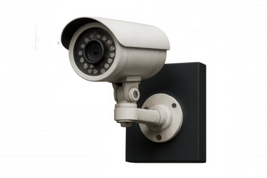 Modern security camera capturing footage, ensuring safety and surveillance with transparent background - Powered by Adobe