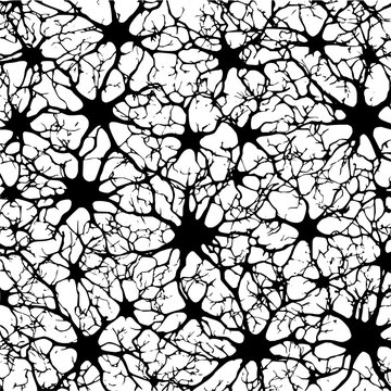 Black and white neuron cells vector seamless pattern for medical or scientific background illustration design
