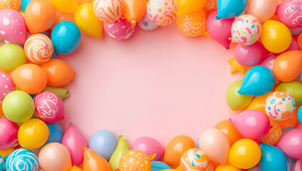 Colorful Balloons Frame Empty Space for Celebration.