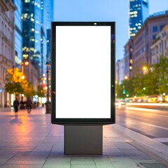 Empty billboard on city street at twilight