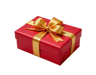 Obraz premium Bright Red Gift Box with Gold Ribbon for Celebration and Surprise