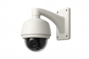 Modern security camera providing surveillance, featuring a transparent background for easy integration into various projects