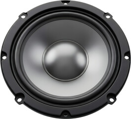 Round Audio Speaker Driver With Black Surround Metallic Cone And Central Dome Transparent Background Isolate