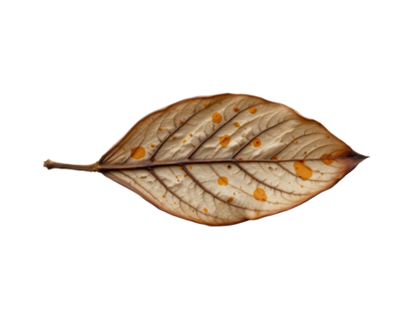 Brown Leaf with Unique Textures and Patterns on Transparent Background