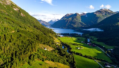 Scenic mountain valley with a lake