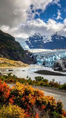Naklejka premium Glacier landscape with autumn colors