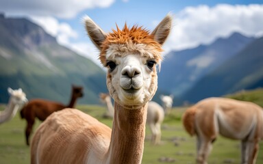 Obraz premium Cute Alpaca Portrait, Andes Mountains, Farm Animal Photography