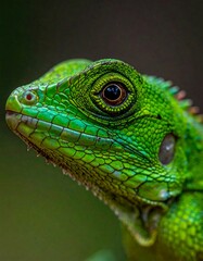 Fototapeta premium Close-up of a vibrant green lizard
