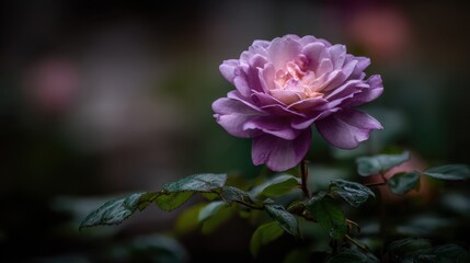 Beautiful Lavender Rose Blooming Amidst Green Leaves in Garden