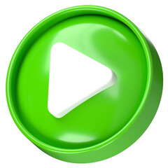 3D green play button circle media start icon illustration