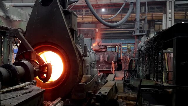 Centrifugal pipe casting machine at work