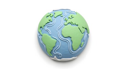 Fototapeta premium Cartoon Earth Globe, Green and Blue Planet.