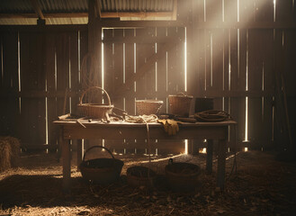 Rustic Harvest Tools in Autumn Barn