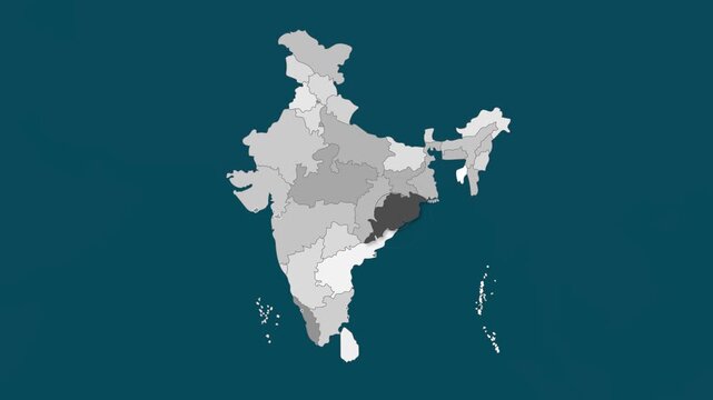 Orissa map video 11, Highlighted on India Map Video, with Borders, Geography & Education&rdquo; India map video, Indian territory video.