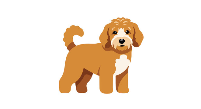 Cartoon-style goldendoodle illustration featuring a fluffy and playful cartoon vector dog design for diverse creative projects