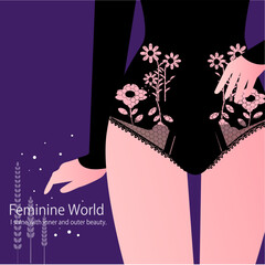 フローラルな黒のインナーの女性