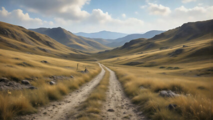 Feldweg durch sanfte goldene Täler – Landschaft Wallpaper – Natur Hintergrundbild