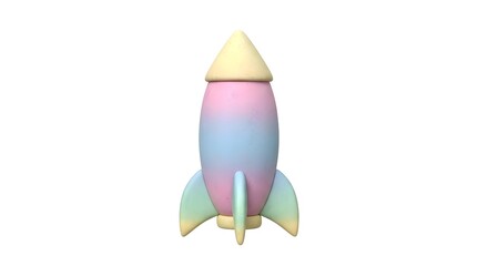 Pastel Rainbow Rocket Ship 3D Render.