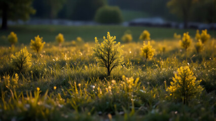 Junge Bäume im goldenen Abendlicht – Landschaft Wallpaper – Natur Hintergrundbild