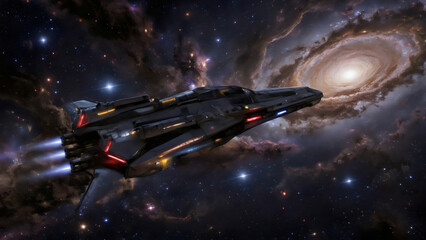 Futuristisches Raumschiff vor Spiralgalaxie – Landschaft Wallpaper – Natur Hintergrundbild