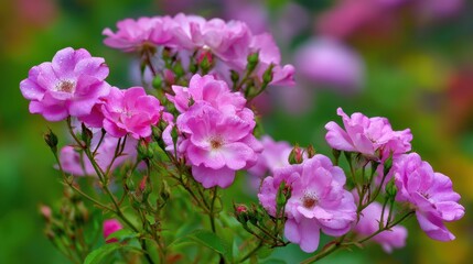 Fototapeta premium Delicate Pink Roses Blooming in a Vibrant Garden Background