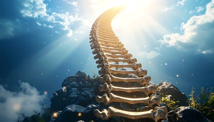 Ascending Ladder to Sky Bright Light Reaching Higher Ground