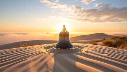Bell in the Sand Dunes at Sunset Peaceful Zen Concept