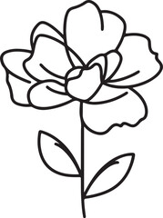 Obraz premium Simple Outline of a Blooming Flower with Two Leaves